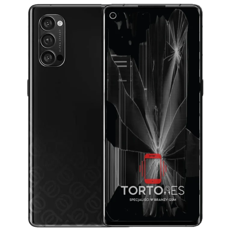 OPPO Reno4 Pro 5G z ilustracją pękniętego wyświetlacza - wymiana zbitego wyświetlacza