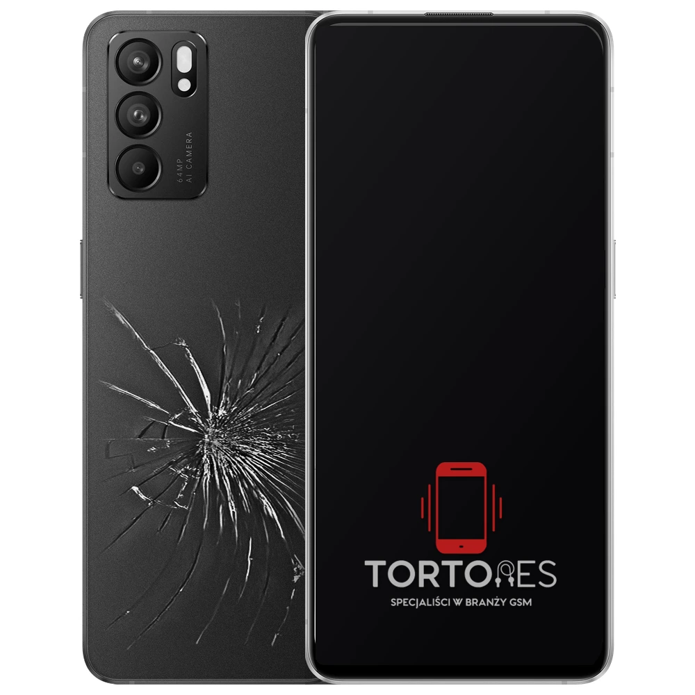 OPPO Reno6 5G z ilustracją pękniętej tylnej klapki - wymiana zbitej klapki