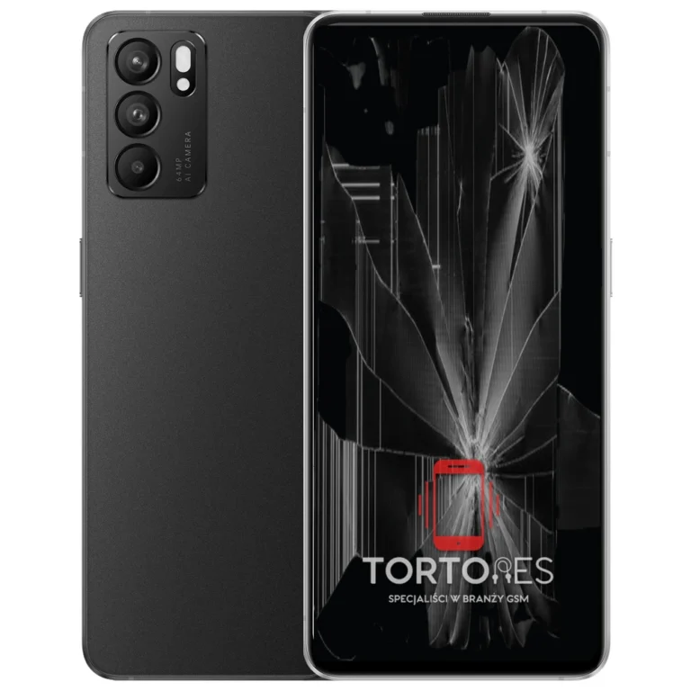 OPPO Reno6 5G z ilustracją pękniętego wyświetlacza - wymiana zbitego wyświetlacza