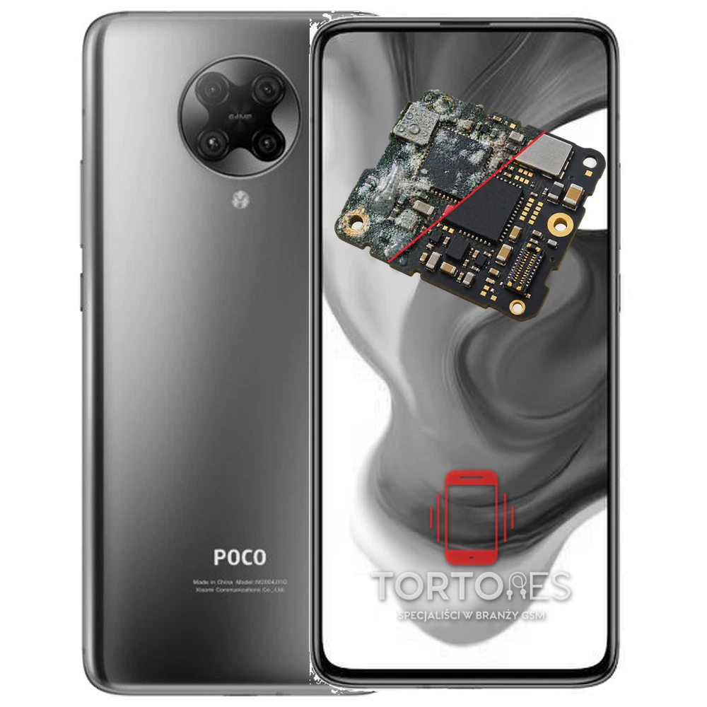 POCO F2 Pro z ilustracją zalania - czyszczenie po zalaniu