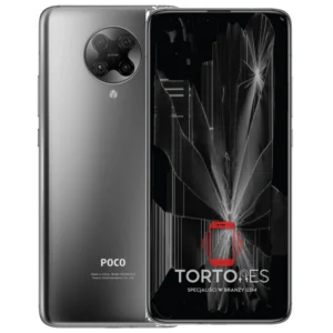 POCO F2 Pro z ilustracją pękniętego wyświetlacza - wymiana zbitego wyświetlacza