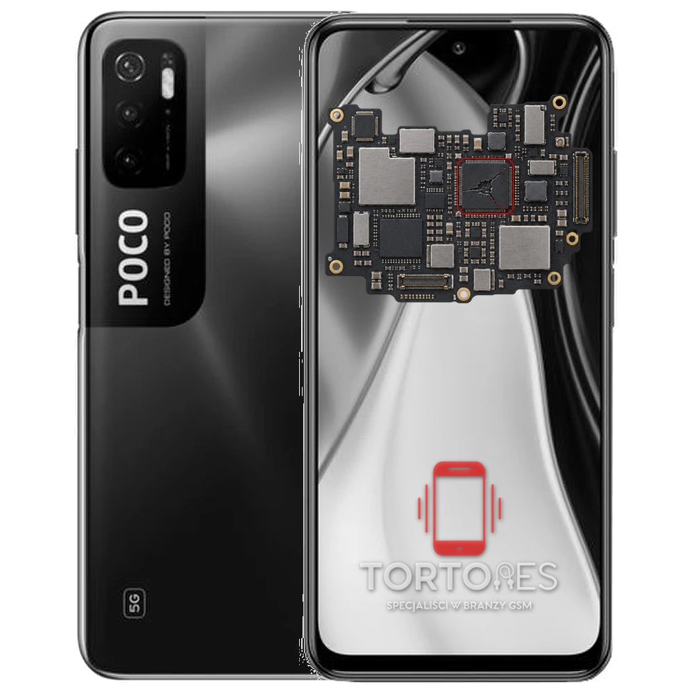 POCO M3 Pro 5G z ilustracją płyty głównej - naprawa płyty głównej