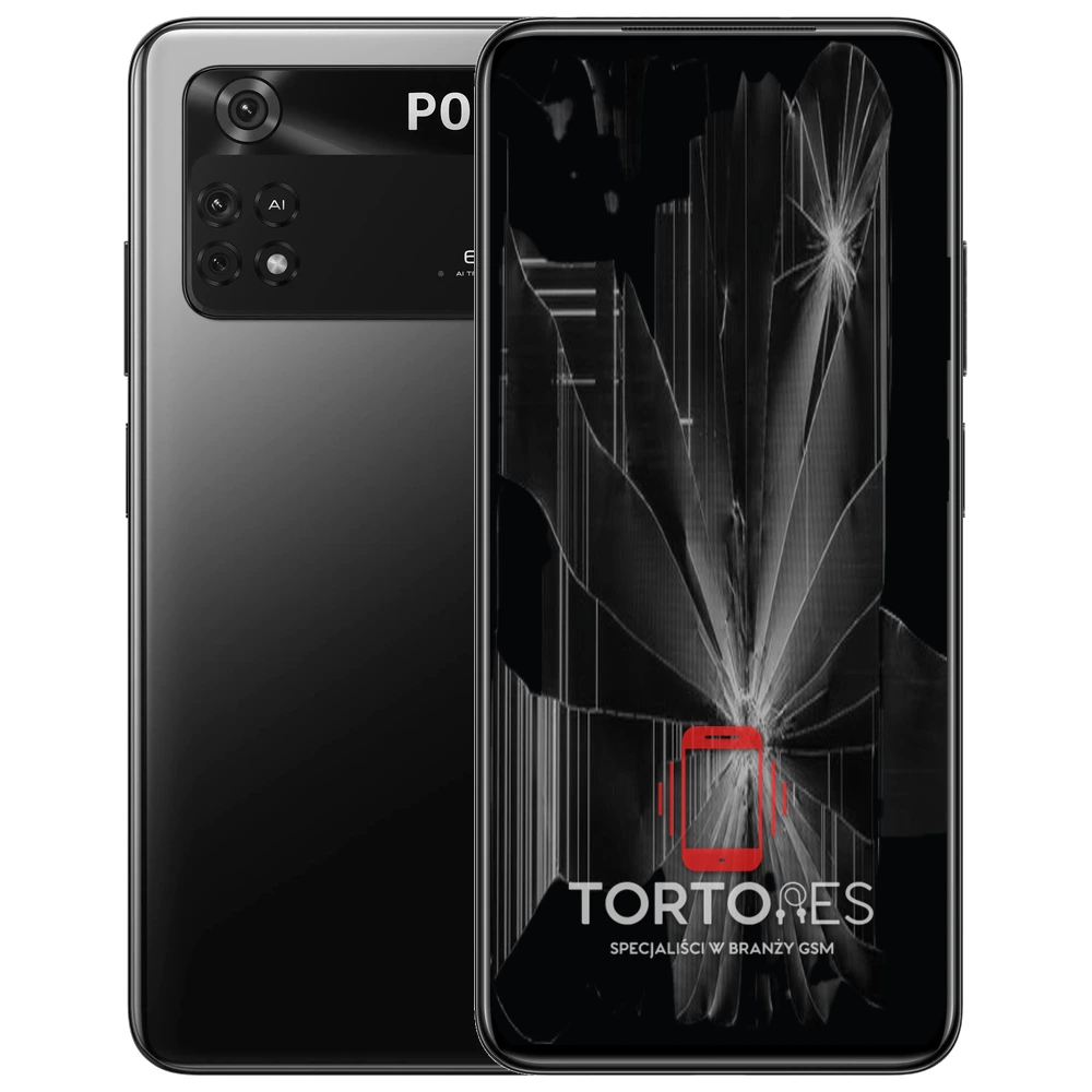 POCO M4 Pro z ilustracją pękniętego wyświetlacza - wymiana zbitego wyświetlacza