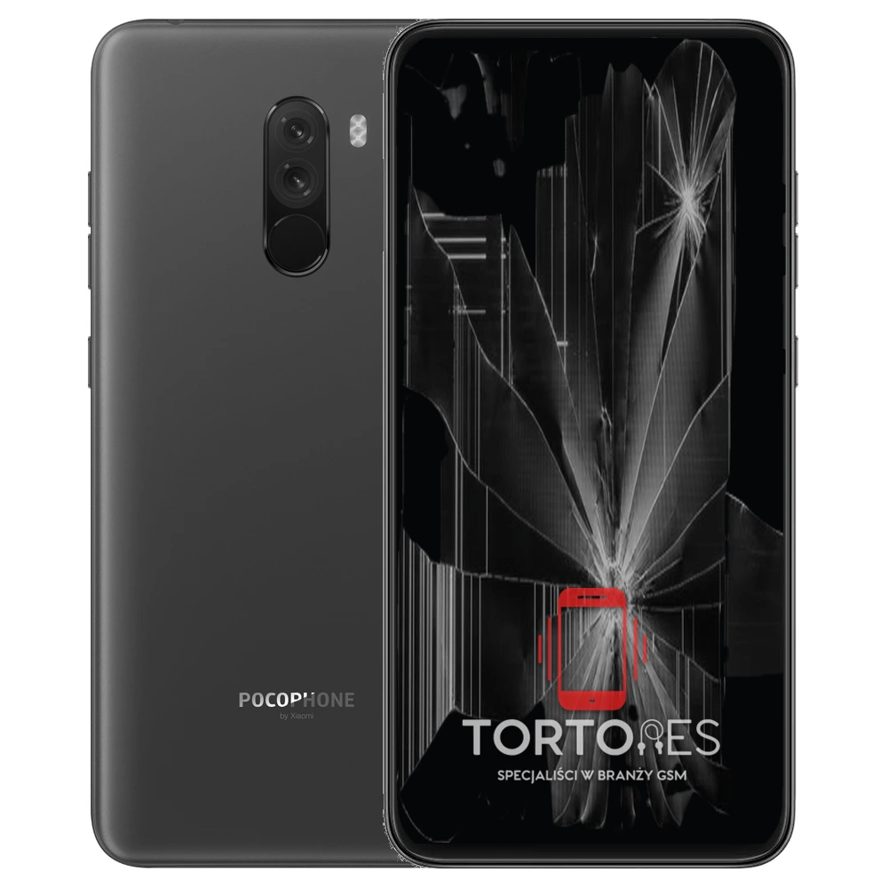 POCOPHONE F1 z ilustracją pękniętego wyświetlacza - wymiana zbitego wyświetlacza