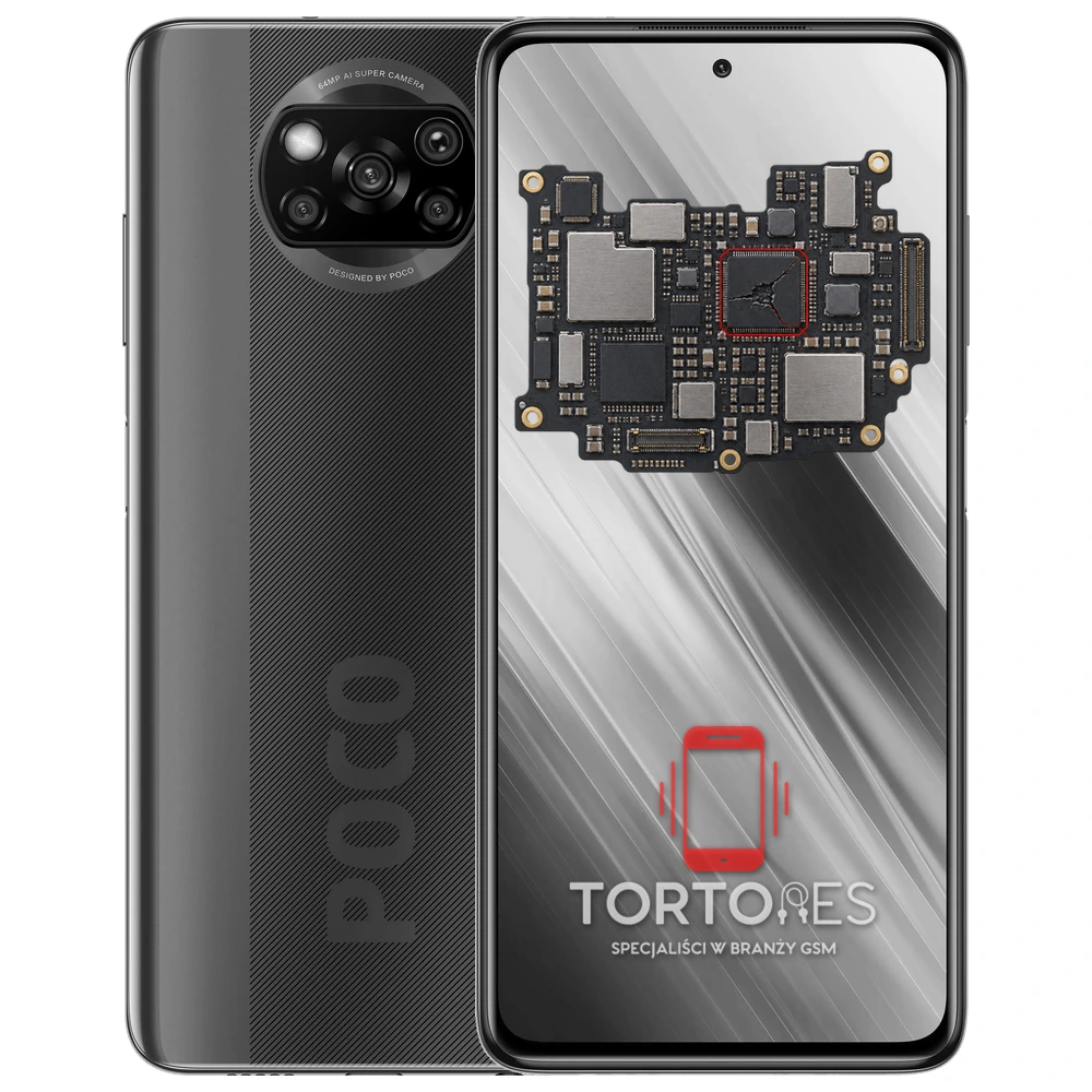 POCO X3 NFC z ilustracją płyty głównej - naprawa płyty głównej