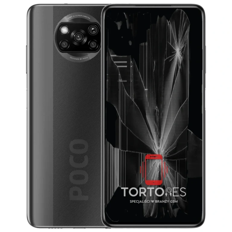 POCO X3 NFC z ilustracją pękniętego wyświetlacza - wymiana zbitego wyświetlacza