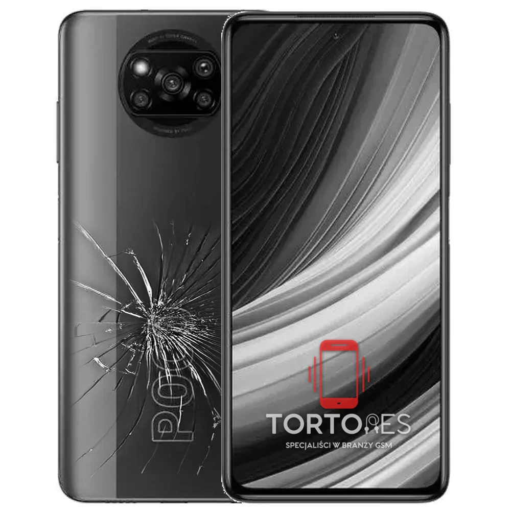 POCO X3 Pro z ilustracją pękniętej tylnej klapki - wymiana zbitej klapki