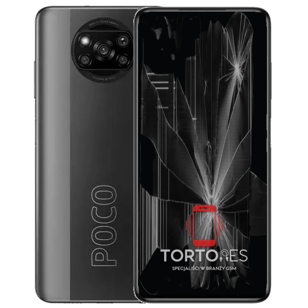 POCO X3 Pro z ilustracją pękniętego wyświetlacza - wymiana zbitego wyświetlacza