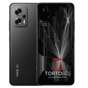 POCO X4 GT z ilustracją pękniętego wyświetlacza - wymiana zbitego wyświetlacza