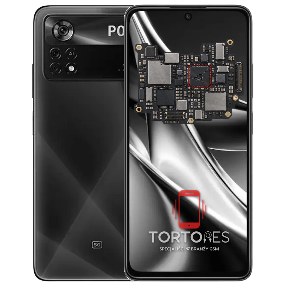 POCO X4 Pro 5G z ilustracją płyty głównej - naprawa płyty głównej