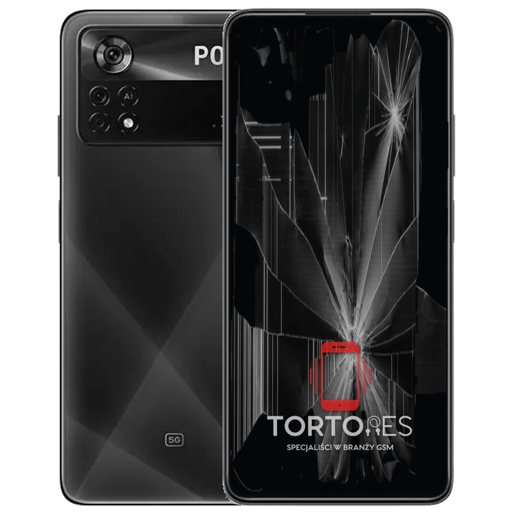 POCO X4 Pro 5G z ilustracją pękniętego wyświetlacza - wymiana zbitego wyświetlacza