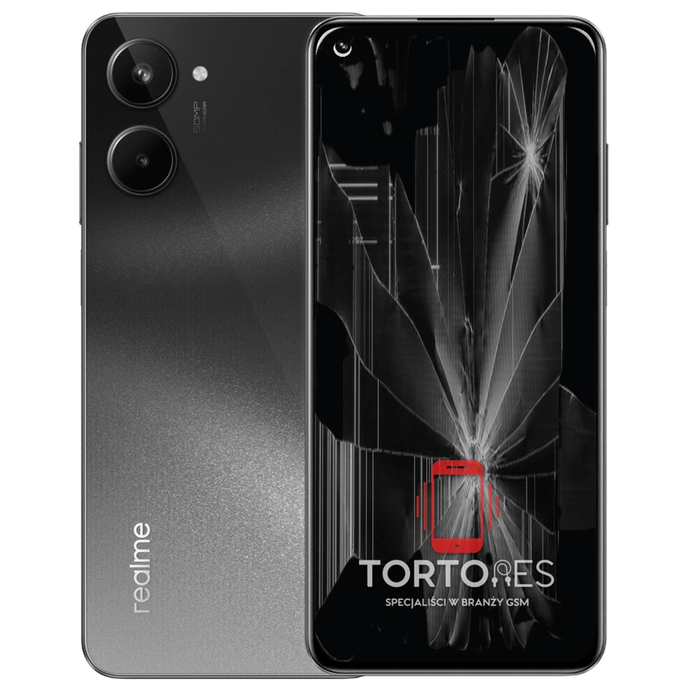 Realme 10 4G z ilustracją pękniętego wyświetlacza - wymiana zbitego wyświetlacza