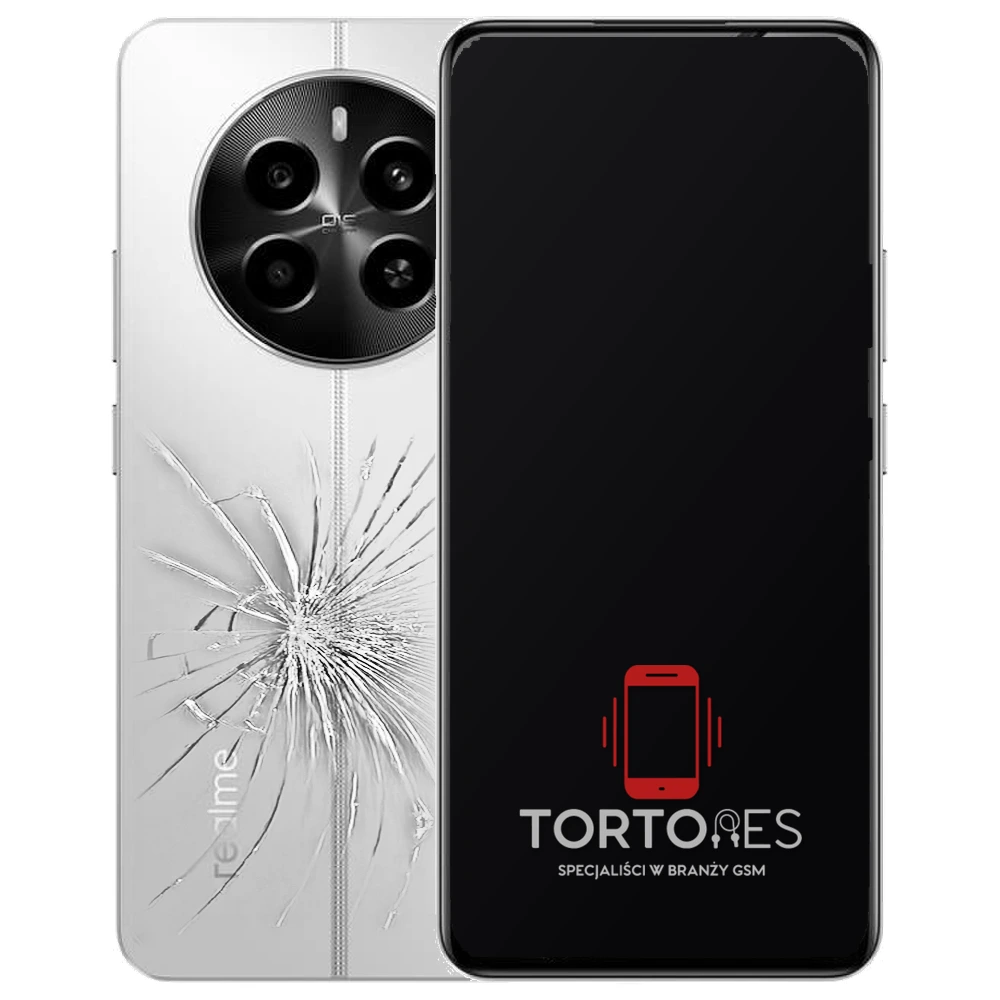 Realme 12 4G z ilustracją pękniętej tylnej klapki - wymiana zbitej klapki