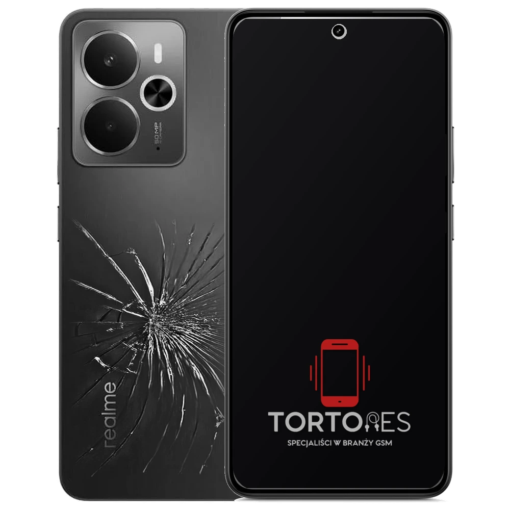 Realme 14 5G z ilustracją pękniętej tylnej klapki - wymiana zbitej klapki