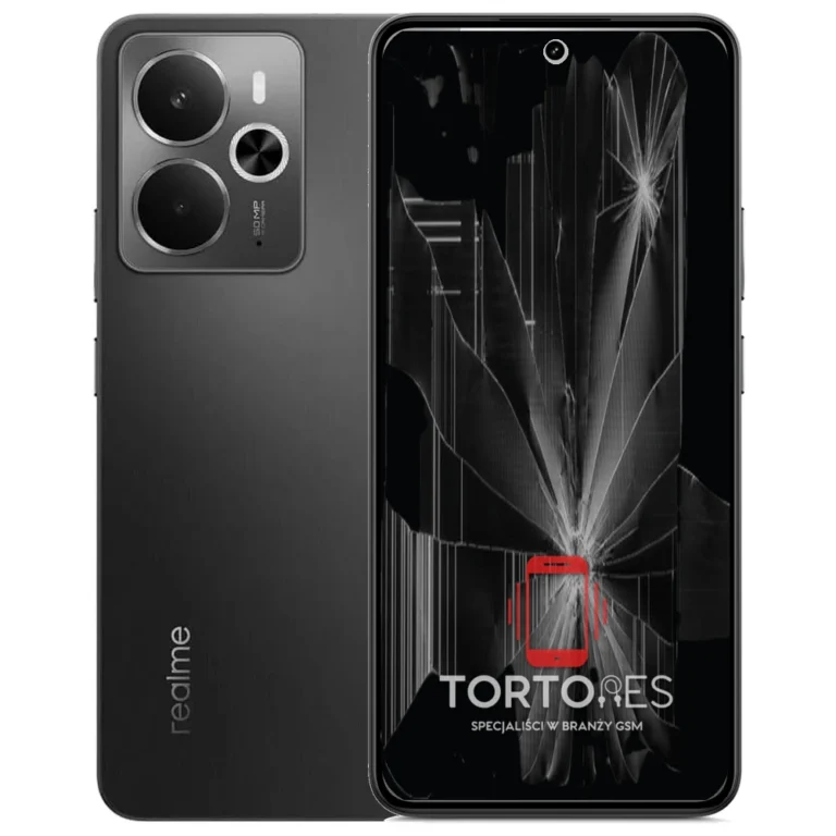 Realme 14 5G z ilustracją pękniętego wyświetlacza - wymiana zbitego wyświetlacza