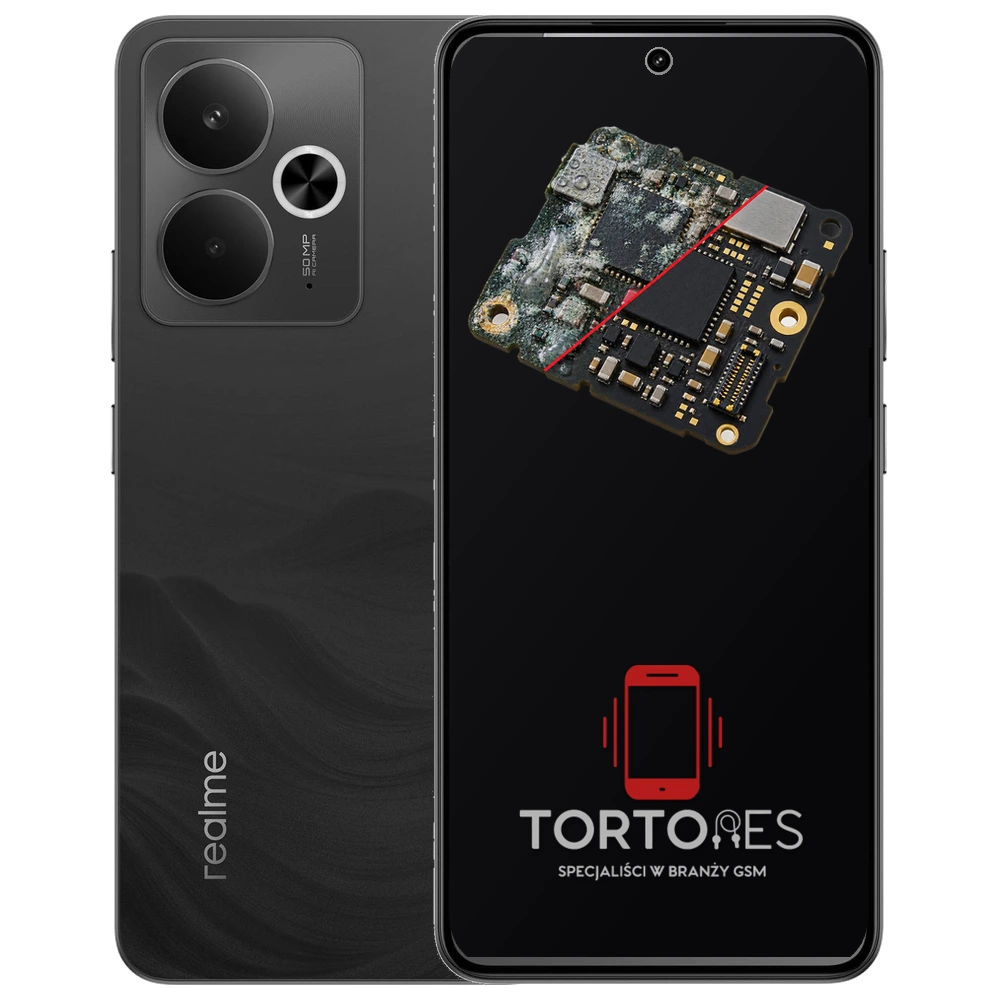 Realme 14T 5G z ilustracją zalania - czyszczenie po zalaniu