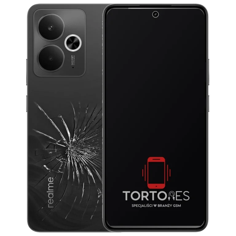 Realme 14T 5G z ilustracją pękniętej tylnej klapki - wymiana zbitej klapki