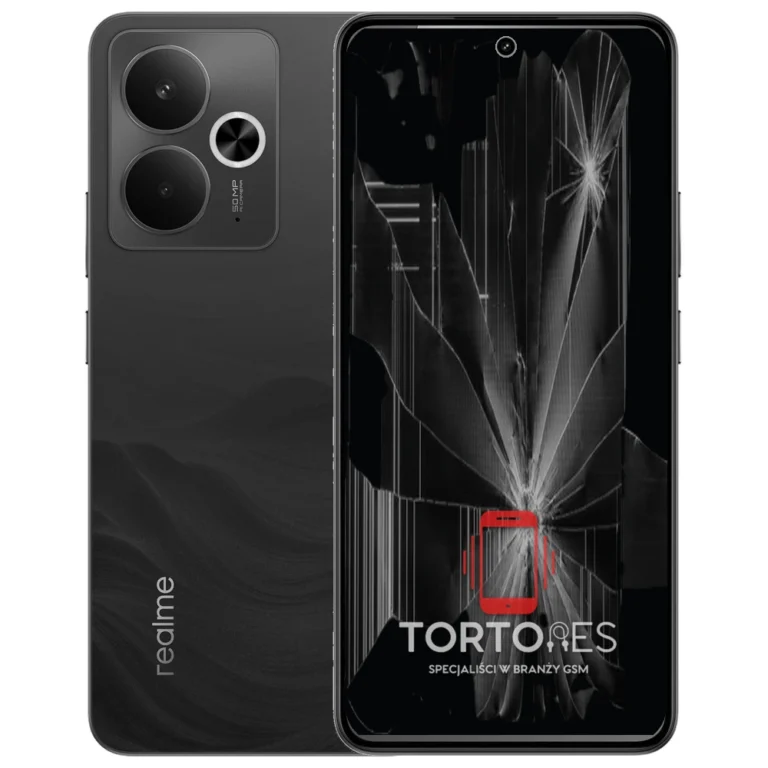 Realme 14T 5G z ilustracją pękniętego wyświetlacza - wymiana zbitego wyświetlacza