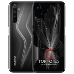 Realme 6 Pro z ilustracją pękniętego wyświetlacza - wymiana zbitego wyświetlacza