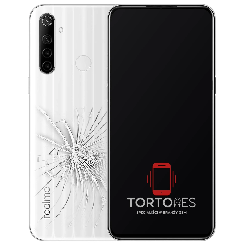 Realme 6i z ilustracją pękniętej tylnej klapki - wymiana zbitej klapki