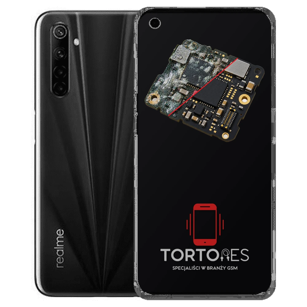 Realme 6s z ilustracją zalania - czyszczenie po zalaniu