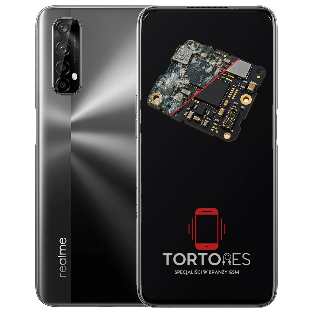 Realme 7 4G z ilustracją zalania - czyszczenie po zalaniu