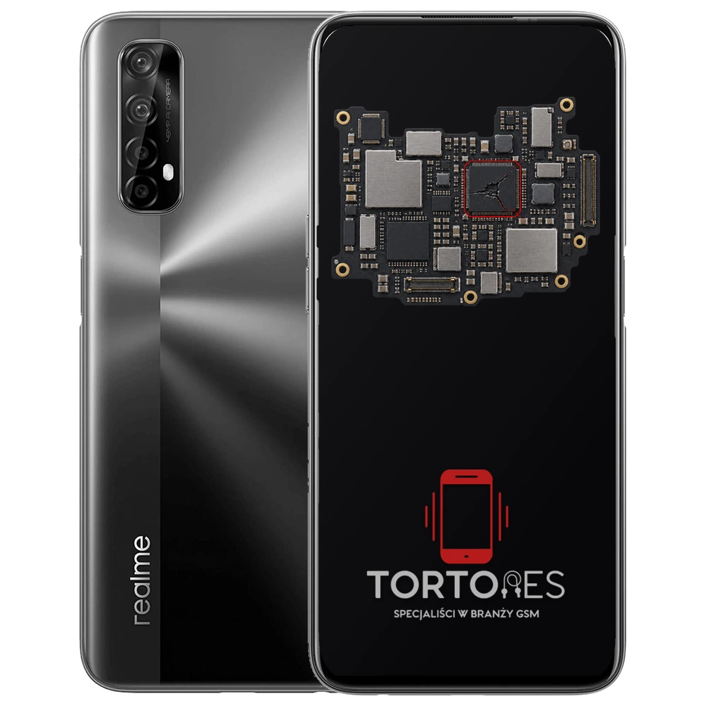 Realme 7 4G z ilustracją płyty głównej - naprawa płyty głównej