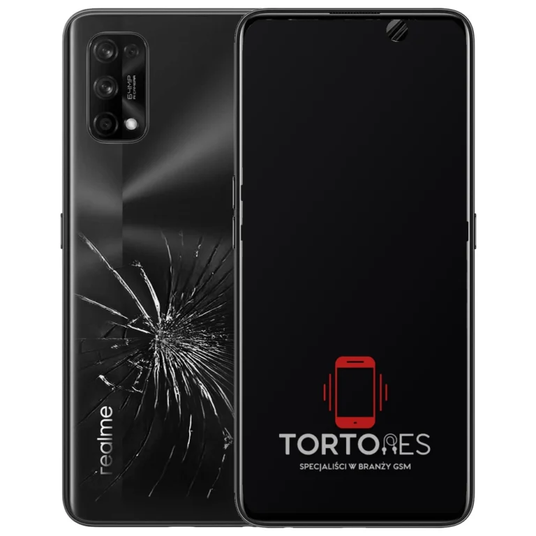 Realme 7 Pro z ilustracją pękniętej tylnej klapki - wymiana zbitej klapki