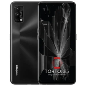Realme 7 Pro z ilustracją pękniętego wyświetlacza - wymiana zbitego wyświetlacza
