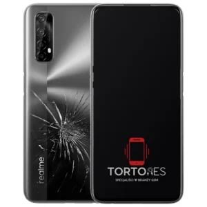 Realme 7 4G z ilustracją pękniętej tylnej klapki - wymiana zbitej klapki