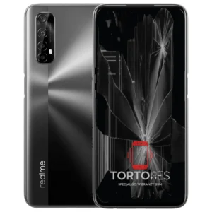 Realme 7 4G z ilustracją pękniętego wyświetlacza - wymiana zbitego wyświetlacza