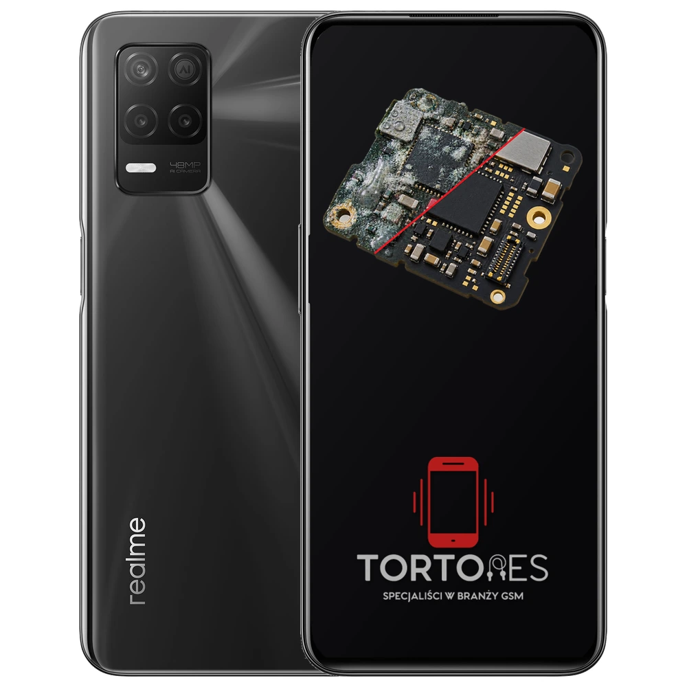 Realme 8 5G z ilustracją zalania - czyszczenie po zalaniu