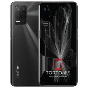 Realme 8 5G z ilustracją pękniętego wyświetlacza - wymiana zbitego wyświetlacza