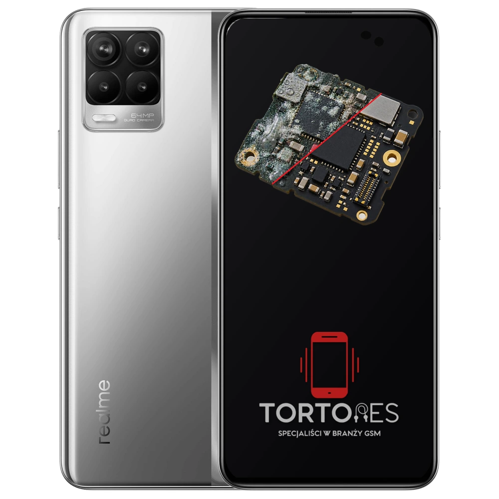 Realme 8 4G z ilustracją zalania - czyszczenie po zalaniu