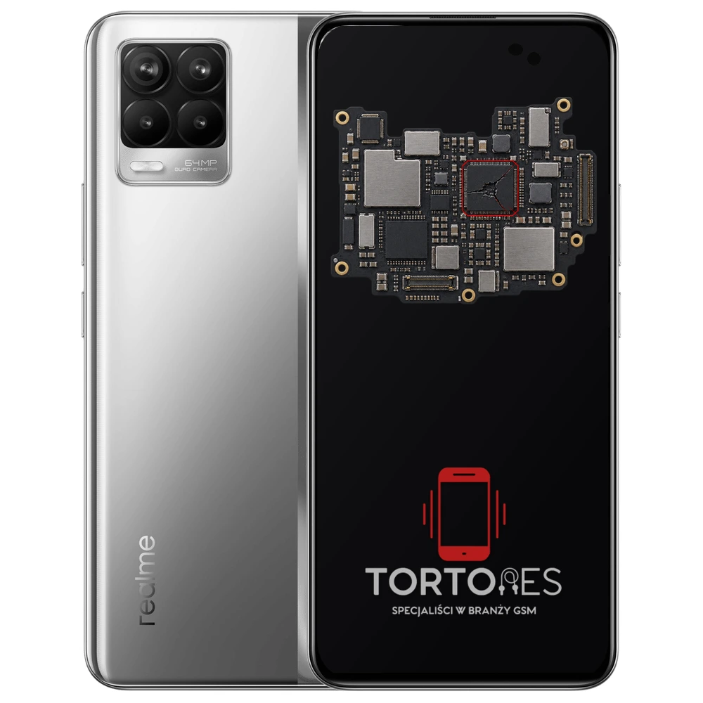 Realme 8 4G z ilustracją płyty głównej - naprawa płyty głównej