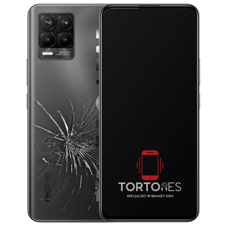 Realme 8 Pro z ilustracją pękniętej tylnej klapki - wymiana zbitej klapki