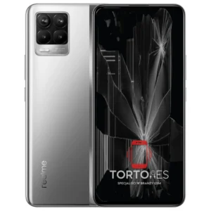 Realme 8 4G z ilustracją pękniętego wyświetlacza - wymiana zbitego wyświetlacza
