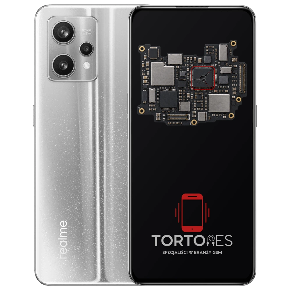 Realme 9 Pro+ 5G z ilustracją płyty głównej - naprawa płyty głównej