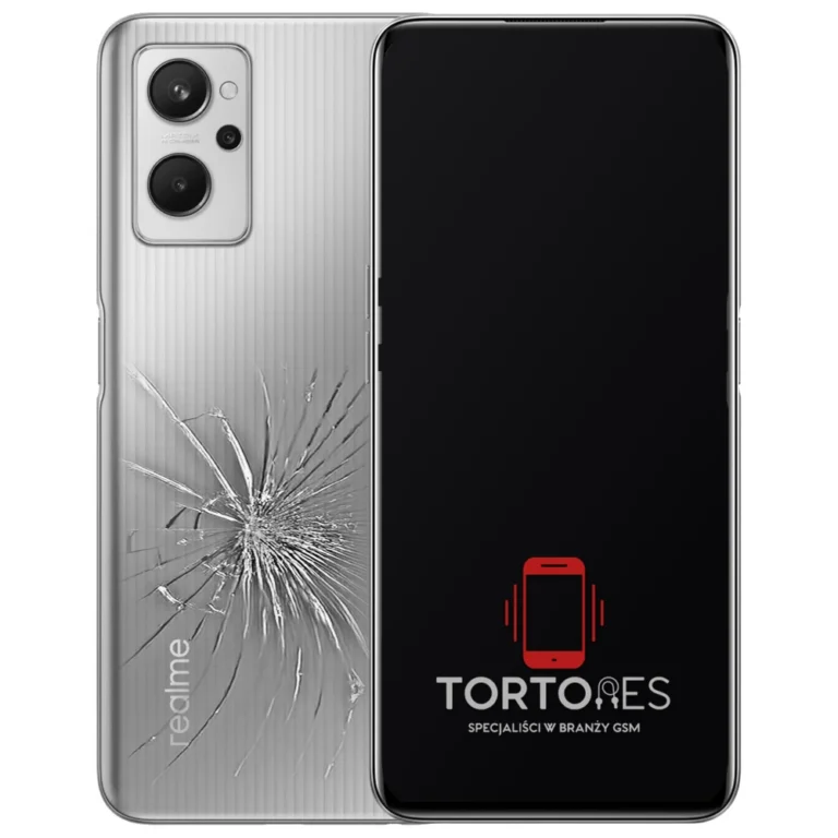 Realme 9i z ilustracją pękniętej tylnej klapki - wymiana zbitej klapki