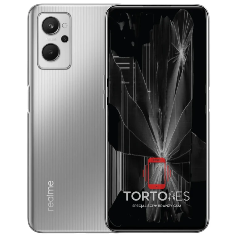Realme 9i z ilustracją pękniętego wyświetlacza - wymiana zbitego wyświetlacza