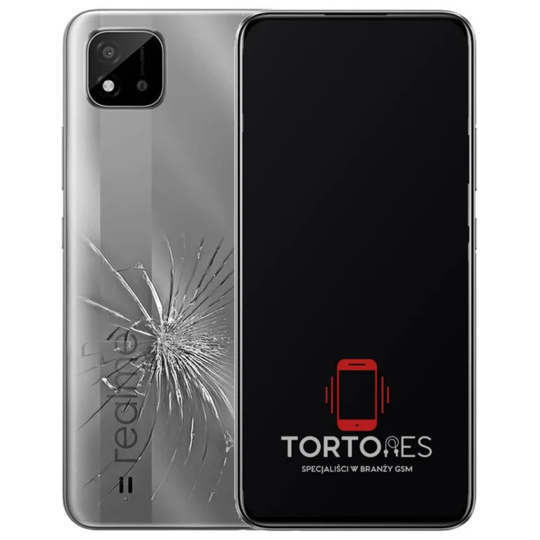 Realme C11 (2021) z ilustracją pękniętej tylnej klapki - wymiana zbitej klapki
