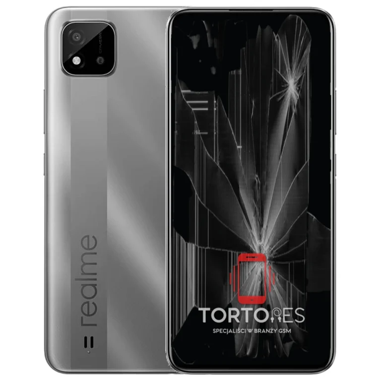 Realme C11 (2021) z ilustracją pękniętego wyświetlacza - wymiana zbitego wyświetlacza