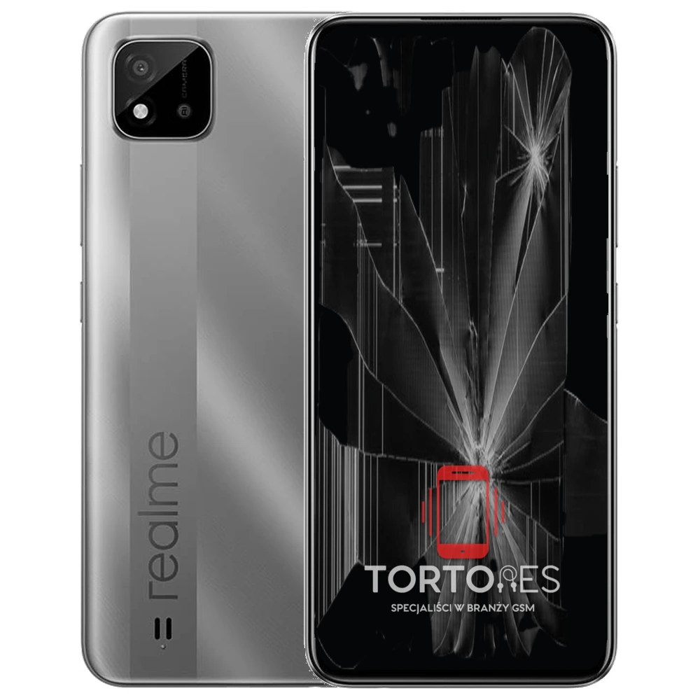 Realme C11 (2021) z ilustracją pękniętego wyświetlacza - wymiana zbitego wyświetlacza