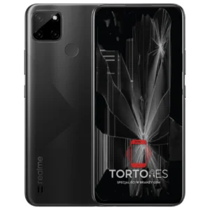 Realme C21Y z ilustracją pękniętego wyświetlacza - wymiana zbitego wyświetlacza