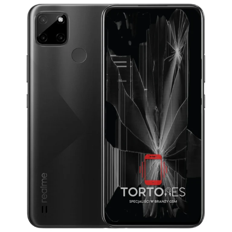 Realme C21Y z ilustracją pękniętego wyświetlacza - wymiana zbitego wyświetlacza