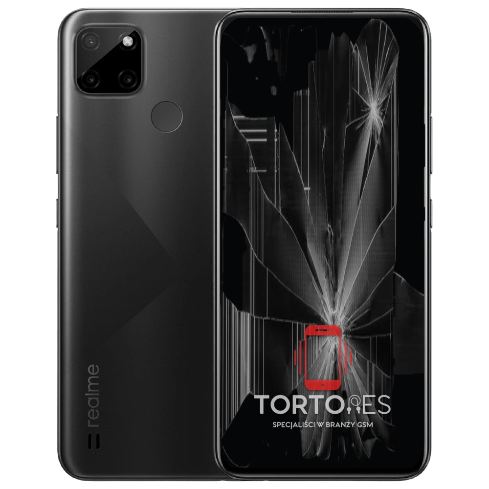 Realme C21Y z ilustracją pękniętego wyświetlacza - wymiana zbitego wyświetlacza