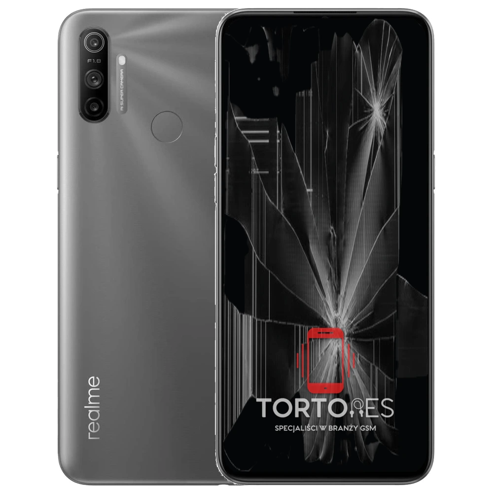 Realme C3 z ilustracją pękniętego wyświetlacza - wymiana zbitego wyświetlacza