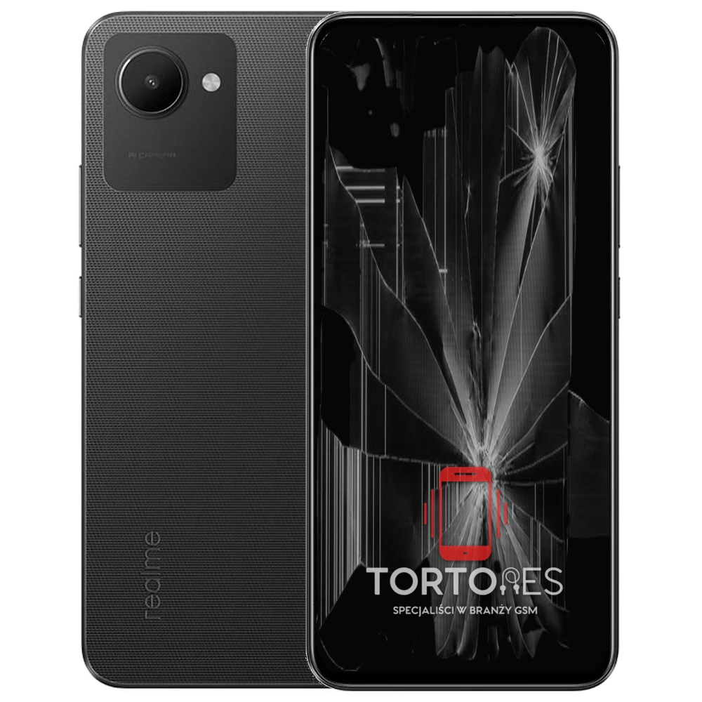 Realme C30 z ilustracją pękniętego wyświetlacza - wymiana zbitego wyświetlacza