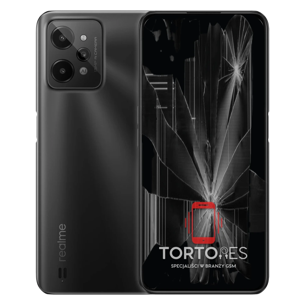 Realme C31 z ilustracją pękniętego wyświetlacza - wymiana zbitego wyświetlacza