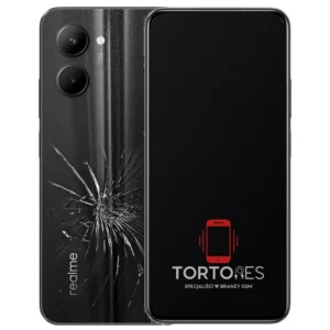 Realme C33 z ilustracją pękniętej tylnej klapki - wymiana zbitej klapki